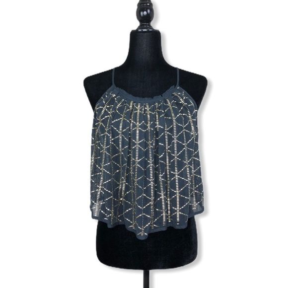 Free People Atlantis Metallic Embellished Grey Swing Crop Tank Size XS - Picture 5 of 16